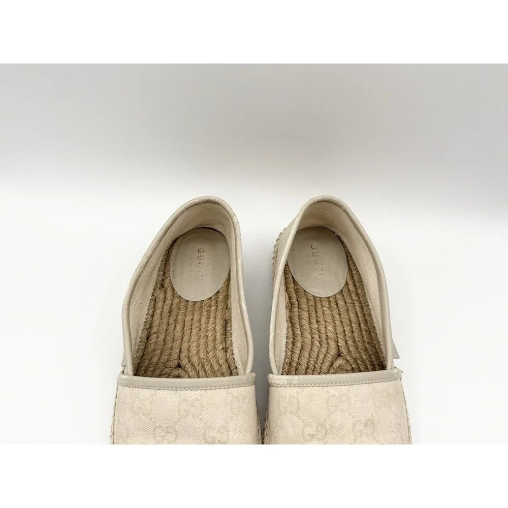 Gucci Off White/Cream GG Canvas and Leather Slip On Espadrille Flats EU 37.5